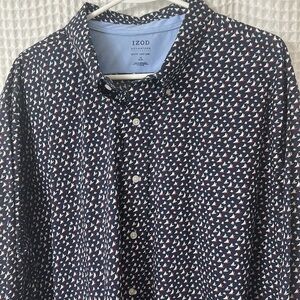 IZOD Men’s Big Fit Easy Care Dress Shirt Stretch Sailboat Print Size 19 34/35